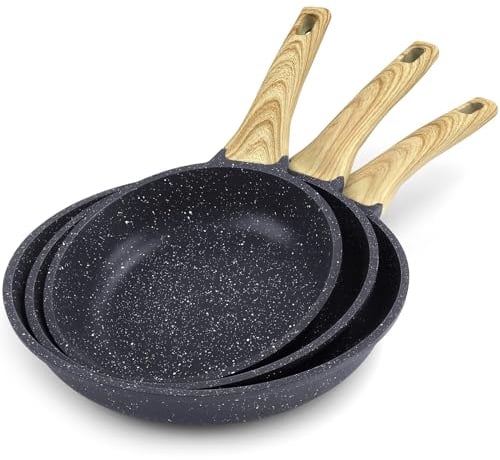 GiPP Traje de olla antiadherente - olla antiadherente de granito, olla de cocina no tóxica, bandeja de huevo frito con mango refrigerado, fácil de limpiar, compatible con la inducción (Gris, 3PCS)