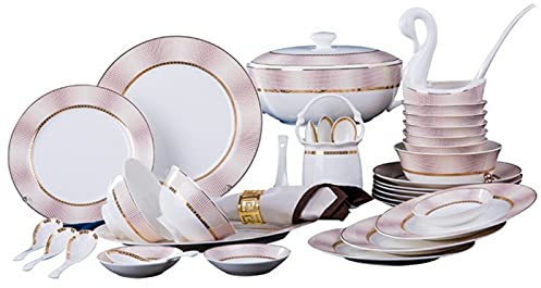 CCKUHN Service de Table à Sushi en Porcelaine Blanche avec décalcomanies Rouges, Assiettes à dîner, Assiettes à Dessert, Assiettes Creuses, Tasses, soucoupes pour Cadeaux, Mariage, hôtel,