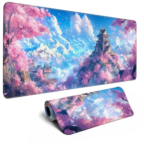 Schreibtischmatte mit japanischer Kirschblüte, Anime-Gaming-Mauspad, große Schreibtischunterlage für Computer, Laptop, Büro, Tastatur-Pad, genähte Kanten, rutschfeste Gummimatte, Unterlage, 80 x 30 cm