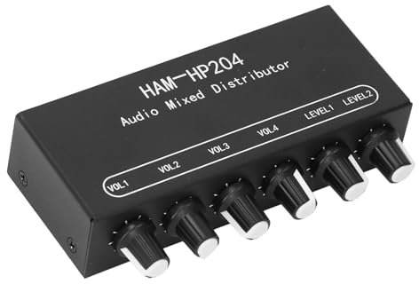 Distributore Mixer Stereo, Mixer Audio HiFi da 3,5 Mm a 6 Canali Amplificatore per Cuffie Switcher Splitter Mixer 2 Ingressi 4 Uscite Controller Audio per Cuffie Amplificatore