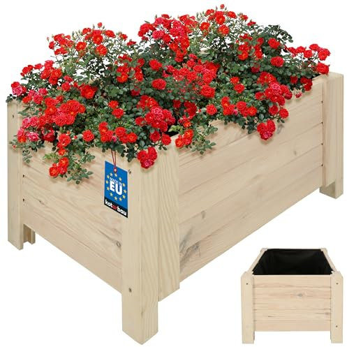 KOTARBAU® Blumenkasten Holz für draußen Pflanzkasten lang 60cm Breite 39cm Weiß Pflanzkübel Holz Outdoor Blumenkiste für Terrasse & Balkon Blumenkasten Holzoptik Kräuterkiste