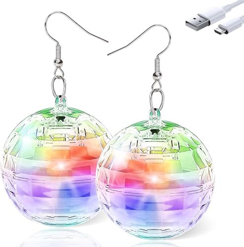 LED Ohrringe Disco-Kugel, Wiederaufladbare Disco-Ohrringe für Frauen - Party & Mottoparty Zubehör