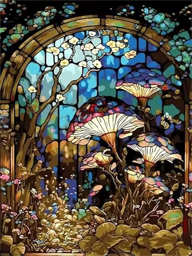 Yoonqun Peinture par Numéros pour Adultes,Fleurs à motifs en verre DIY Peinture à l'huile par Numéros sur Toile,Acrylique Kit de Peinture par Numéros pour Maison Décoration,sans Cadre 60x75cm