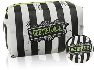 Beetlejuice Mehrfarbige Schminktasche | Kosmetiktasche fur Damen mit Streifendesign | Make-up-Halter mit Logo fur Erwachsene | Damen Gothic Reise-Schonheitskoffer