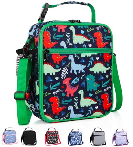 Maidyna Kids Lunch Bag, Reusable Lunch Bag with Adjustable Strap, Insulated Picnic Bag for Adults at Work, Children at School (Dinosaur)
