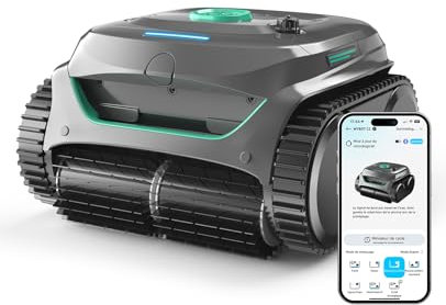 WYBOT C2 Poolroboter Akku Boden und Wand für Einbaupools bis 150㎡, Doppelfiltration, 3-Fach Motor, Starke Saugkraft, Wandkletter & Wasserlinie, 181 Min, App(Grau-Grün Grün)