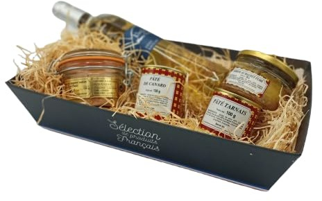 Corbeille garnie de produits du terroir à base de canard - Origine France Sud-ouest - 5 articles (Corbeille avec bouteille de vin)