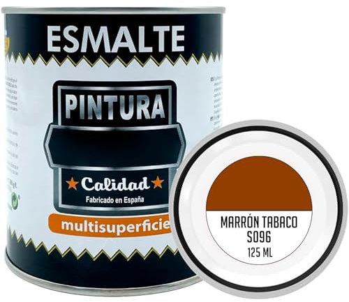Tradineur - Bote de Pintura Esmalte - Fabricado en España - Ideal para Cualquier Superficie, Madera, Plástico, Cristal o Cemento - Capacidad de 125 ML - Marrón Tabaco (S096)