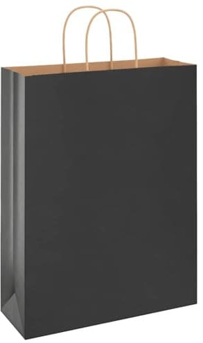 vidaXL Kraftpapiertüten 50 Stk. mit Henkel Schwarz 32x12x42 cm, Papiertüte, Geschenktüte, Papiertüte mit Henkel, Kraftbeutel, Geschenktüte Kraftpapier