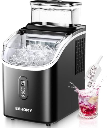 EUHOMY Ice Cube Maker Machine Countertop with External Water Tank, 15KG Ice Machine, 16Pcs Ready in 13 Min, Self-Cleaning Portable Ice Maker with Ice Scoop & Basket for Home/Kitchen/Office/Bar, Black