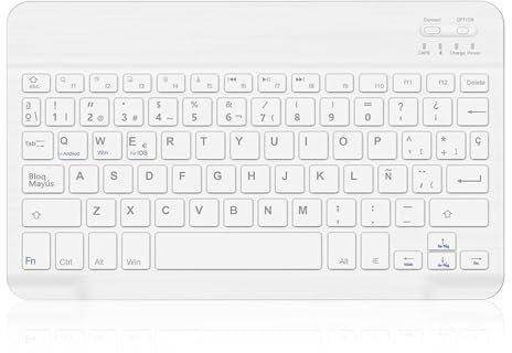 WAVATA Teclado Español Ñ Bluetooth Inalámbrico para iPad iOS/Tablet Android, Teclado Bluetooth de 10 Pulgadas Inalámbrico Portátil - Teclado para Samsung/Huawei/Lenovo/Xiaomi - Blanco