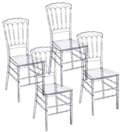 Baroni Home Set aus 4 transparenten Polycarbonat-Stühlen, Elegantes stapelbares und wasserfestes Design für Wohnzimmer, Esszimmer, Schlafzimmer, 38X38X91 cm, Bambus
