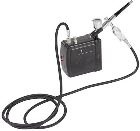C-Juzarl Airbrush-Kompressor inkl. 1,7 Meter Schlauch, Airbrush Spritzpistole Set, Mini Airbrush Luft Kompressor Kit für Modellbau, Handwerk, Tatto, Backen (Schwarz)