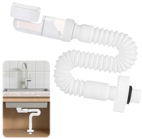 Lavabo siphon de 1 1/4, siphon d'économie d'espace réglable à 360°, siphon flexible anti-odeur, tuyau de vidange pour cuisine, salle de bain, machine à laver