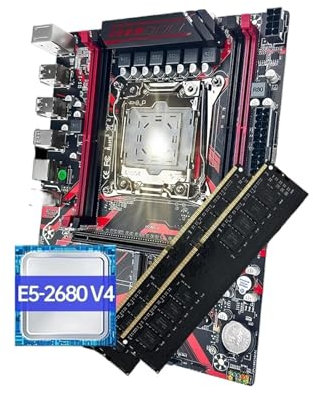 X99 DDR4 Red Game - Scheda madre con CPU E5 2680 V4 LGA2011-3, 16 GB (8 GB x 2), 2133 MHz, kit di memoria REG ECC (scheda madre+CPU+RAM)