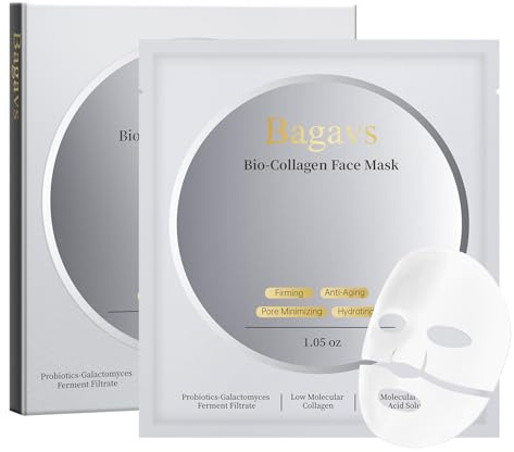 Bagavs Collagen Maske Overnight mit Kollagen - Intensive Gesichtspflege Tuchmasken Gesicht für straffere Haut & Anti-Falten Gesichtsmaske 4 Stück