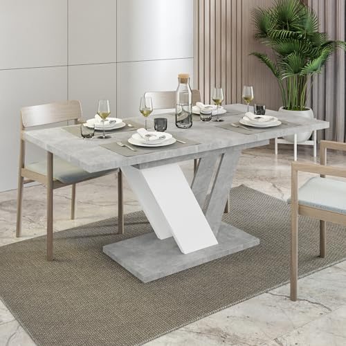 Grey Extendable Dining Table, 6 Seater, 120-160cm, Concrete Effect, DUBAI | 4ft Modern Dining Table, Seats 4-6 People, Table Only – No Chairs, Kitchen Table, White Concrete Effect, Space-Saving Design