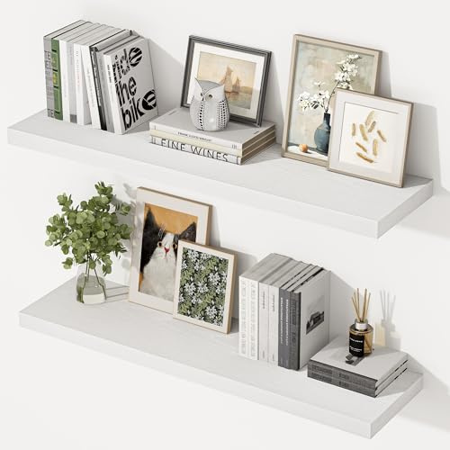 Feihorrm Extra Tiefes 29,5 cm Wandregal Holz, 90cm Lang Wandboard Weiß | 2er Set Schweberegal aus MDF Holz, Regal Wand für mehr Stauraum, Regalbrett für Küche, Wohnzimmer, Schlafzimmer, Badezimmer