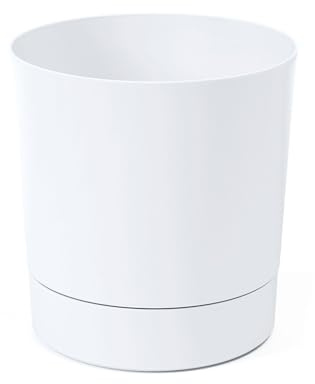 Bac À Plantes avec Soucoupe Intégrée, Largeur 20 cm – 4,7L – Pot De Fleur Blanc pour Intérieur & Extérieur – Résistant Aux Intempéries & Facile À Entretenir
