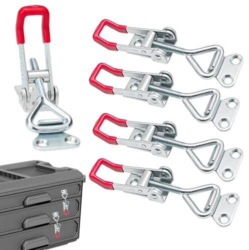 TIANLIN 5 Pack Metal Toggle Latches, Adjustable Heavy Duty Toggle Clamp Latch 100kg/220lbs Holding Capacity, Silver Catch Clips for Boxes, Cabinets and Closets