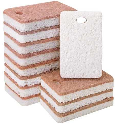 COZYMIRE 12 Unidades Estropajo Ecologico Estropajo Cocina Hecho de Fibra de Coco y Celulosa Antiarañazos Biodegradables Ecológicas para Cocina y Baño-006