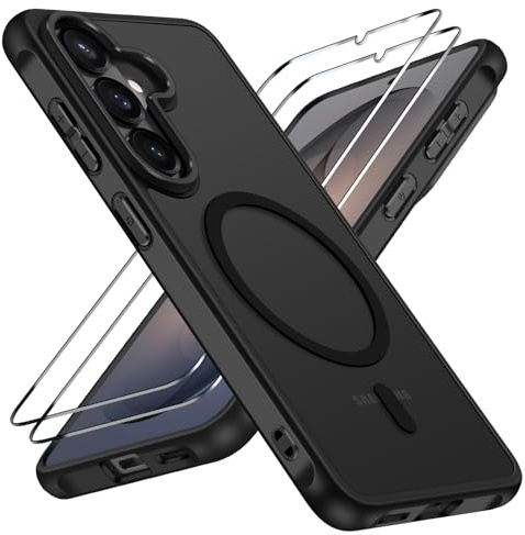 ivoler 3 in 1 Magnetisch Hülle für Samsung Galaxy S26 5G, Matt Schwarz | mit 2 Stück Panzer Schutz Glas, Vollständiger Kameraschutz, Silikon , militärischer Schutz, kratzfest, schmale