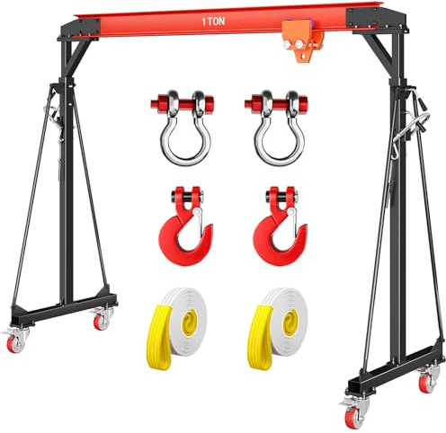 2200 LBS Gantry Crane with Manual Trolley, 1 Ton Gantry Crane with 8-12 FT Adjustable Height, Shop Crane Lift Hoist for Warehouse, Factory(with Hooks, Shackles)