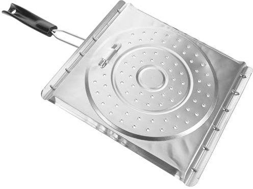 Tostadora Parrilla de Acero Inoxidable Plateada con Diseño Perforado | Mango Resistente al Calor, Distribución Uniforme del Calor, Uso Versátil para Picnic y Hogar