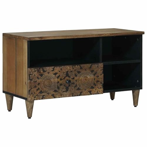 vidaXL TV-Schränk mit Regal Braun 80 x 33,5 x 46 cm Massivholz Mango, Wohnzimmer, moderner Mediaschrank, minimalistisches Design, stylischer Videokonsole, kompakter Organizer