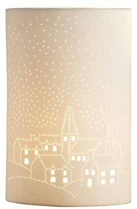GILDE Deko Lampe Tischleuchte - Motiv: Kirche - aus Porzellan weiß - Fassung E 14, max 40 Watt - Höhe 28 cm
