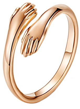 PAURO Damen Rose Gold Titan Stahl Hände Umarmung Offenen Ring Edelstahl Liebhaber Romantischen Stil Hochzeit Größe 54