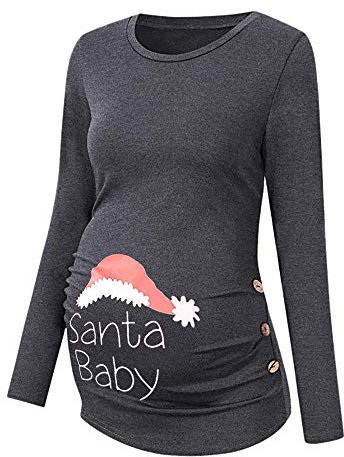 DAY8 Vêtement Femme Enceinte Hiver Pas Cher a la Mode Chemise Femme Enceinte Noël Atuomne Pull Femme Enceinte Manche Longue Printemps Maternité T Shirt Grossesse Tunique Haut Tops Blouse (XL, Gris)