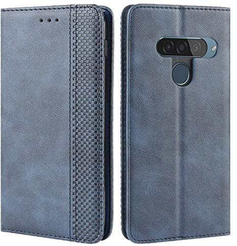 HualuBro Handyhülle für LG G8S ThinQ Hülle, Retro Leder Stoßfest Klapphülle Schutzhülle Handytasche LederHülle Flip Case Cover für LG G8S ThinQ Tasche, Blau