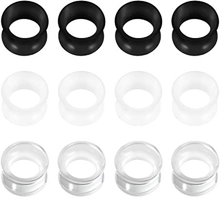Longita 6 Paar Silikon Piercing Ohr Ear Tunnel Expander Stretcher Earlets Plug Gauges Kit Retainer für Ohrläppchen 2G-16mm 3 Farben