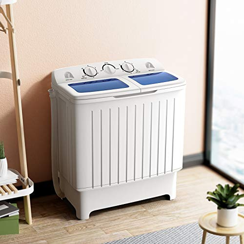 Giantex GT24267-PE 20 lbs, 5,5 kg, 8 kg, mini lavadora compacta para el hogar, dormitorio, lavadora portátil, azul y blanco