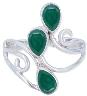 mantraroma Ring 925 Silber Damen grünen Onyx Edelstein grün ausgefallen verspielt