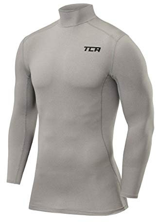 TCA Herren Pro Performance Kompression Langarm Thermo Oberteil mit Stehkragen - Grau, XL
