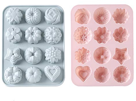 2 Piezas Molde de Silicona Donut - 12 Cavidades para Hornear Pastel, Galleta, Dulces, Chocolate, Cubitos de Hielo, Pudín (Rosa, Gris-Azul)