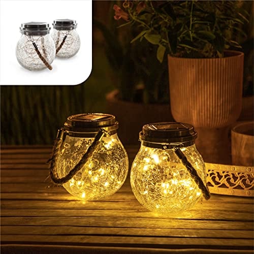 Gadgy Solar Glaskugeln zum Hängen, 2er Set, Solar Laterne für außen, dekorative Hängelaterne mit LED Lichterkette, stylische Deko für Garten, Balkon oder Terrasse