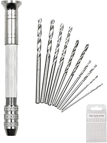 Zhongtou Hand Spiralbohrer Bits Handbohrer Werkzeug Set mit 10 Bohrer-Bits (0,8-3mm) HSS, Mini Präzision Pin Vise Handbohrmaschine Handbohrer Modellbau für Harzgussformen, Holz, Schmuck Handwerk DIY