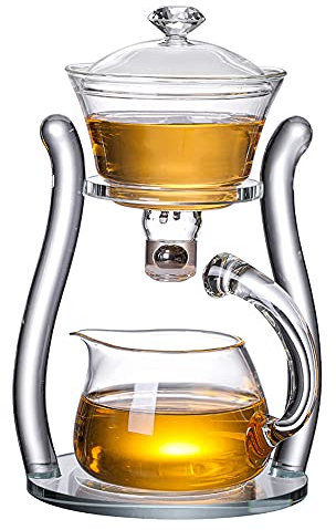 RORA Resistant Glass Tea Set Coffee Set Magnetic Water Diversion Rotating Cover Bowl Semi Automatic Tea Maker Lazy Teapot Kungfu Tea Set Coffee Set (Single, Crystal)