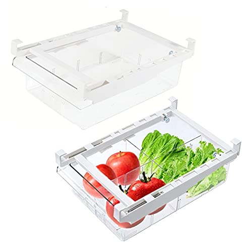 YekouMax Bac Rangement Frigo,Aliments Transparents,boîte de Rangement pour étagère de réfrigérateur en Dessous de 1,5 cm (2 Tiroirs, Moyen)