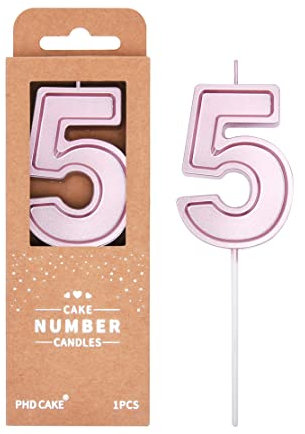 PHD CAKE 2.76 Inch Luxe Rose Gold 5 Number Birthday Candles, Rose Gold Number Candles, Cake Number Candles, Party Celebration