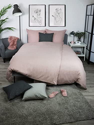 jilda-tex Biber Bettwäsche Made IN Germany Melange 135x200 cm + 80x80 cm 100% Baumwolle Feinbiberbettwäsche Edel-Flanell Verschiedene Größen/Farben (Rosa, 155 x 220 cm)