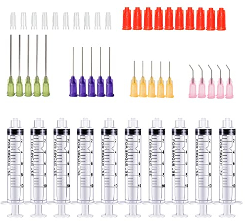 50 Pcs - 10ml Syringes with 14ga, 20ga,21ga, 23ga Blunt Tip Needles With Syringe Caps and Needle Caps for Refilling and Measuring Liquids, Oil or Glue Applicator