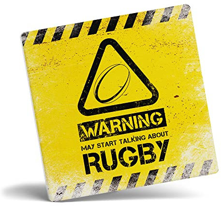 Mug Monster - Warning May Start Talking About Rugby Lustige Geschenktasse - Keramik Kaffeetasse / Tasse Geschenk für Männer oder Frauen, extra große und riesige Tasse erhältlich, Untersetzer