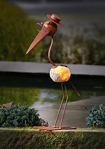 Dekoleidenschaft Solar LED Vogel Professor aus Metall in Rost-Optik, Gartendekofigur mit Beleuchtung, Balkondeko, Garten-Deko für Draußen, wetterfest, Leuchtend, Garten-Figur