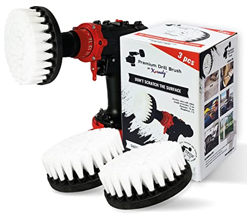 Kornely Premium Bohrbürste Professional – Extraweich 13 cm Weiß 3er-Set | Kratzfreie Reinigungsbürste für Teppich, Polster, Leder, Glas, Möbel und Fahrzeuginnenraum