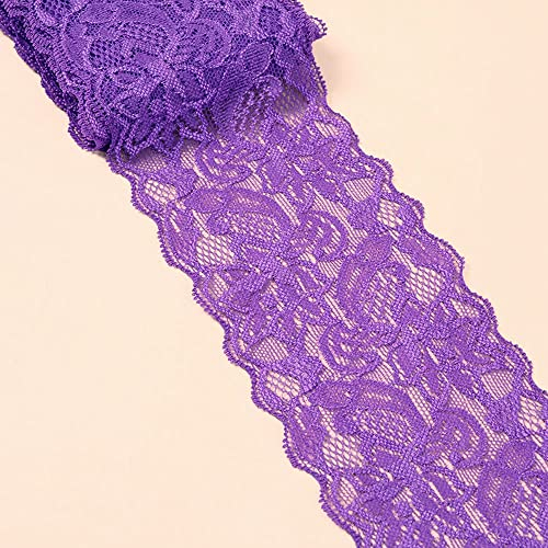Nastro in pizzo elasticizzato da 3 yards, larghezza 8 cm, con motivo floreale, in pizzo colorato, per cucito, fai da te, vestiti, biancheria intima, viola
