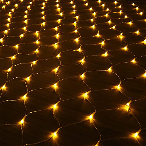 Ikodm Led Lichterkette 3x2m, 200LED Warmweiß Lichternetz, 8 Modi Lichterkettennetz Lichtervorhang mit Stecker Innen und Außen Deko Lichtketten